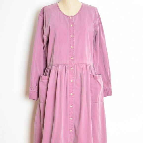 vintage 90s dress lilac purple twill babydoll midi grunge button up long M - Picture 2 of 9